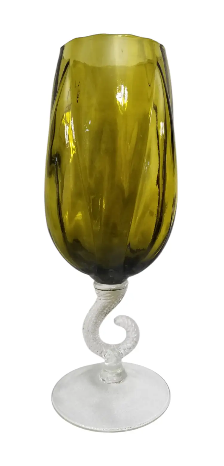 Vintage Mid Century Empoli Art Glass C Stem Snifter