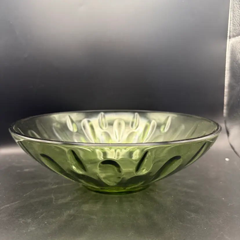 1960s Vintage Hazel-Atlas Avocado Green "Lyric" Glass Bowl