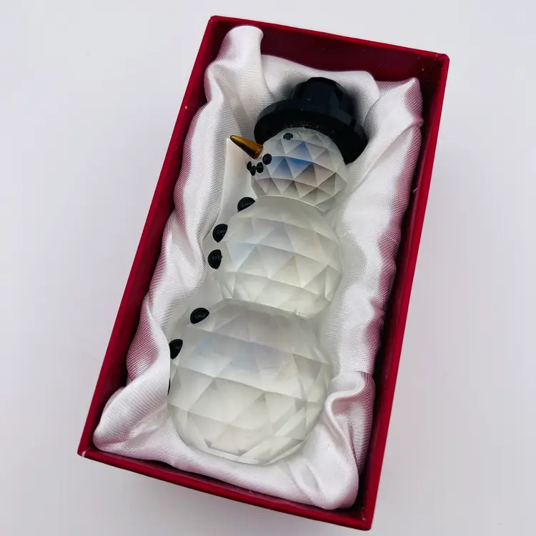 For The Snowman Fan! ⛄️ 🎁 Simon Designs Boxed Faceted Crystal Frosted Snowman Paperweight Figurine 5”