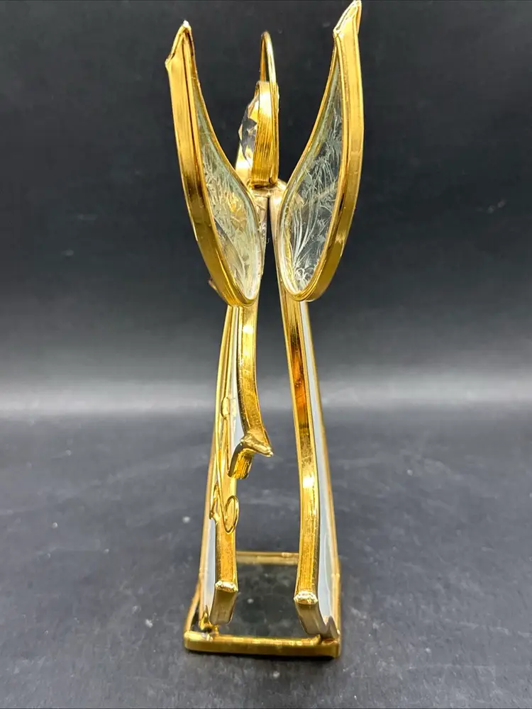 Vintage GHS White Pearl Stained Glass Angel Figurine 6" 24K Gold Plated Ex Cond