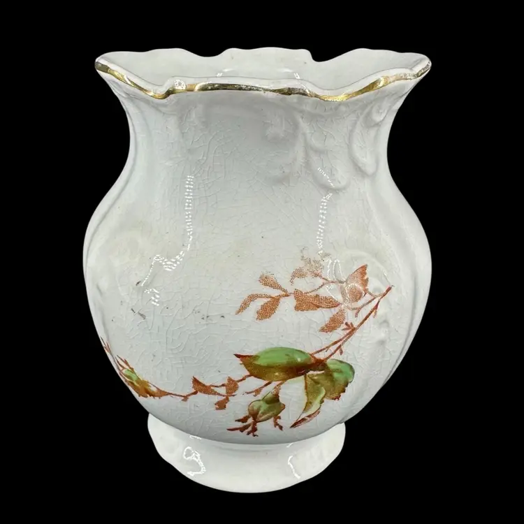 Ironstone Rose Vase Toothbrush Holder With Gold Luster Rim