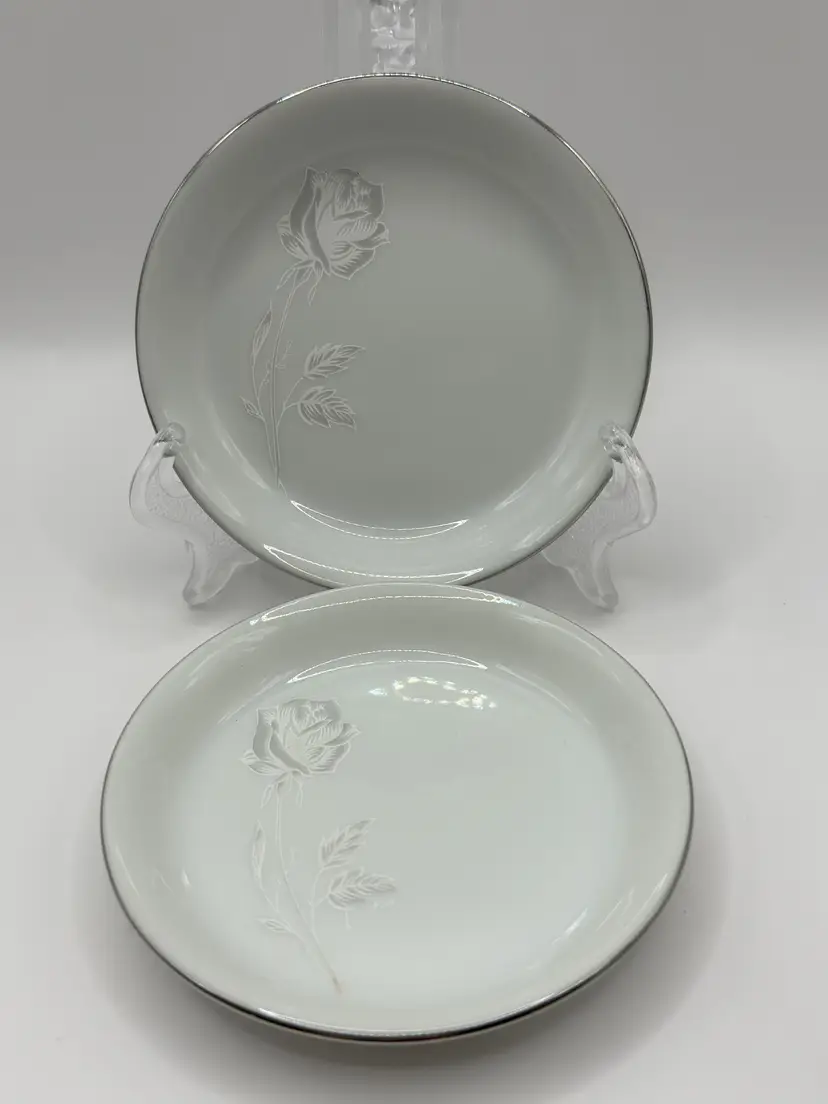 Vintage “Remembranle” White Rose Fine China Porcelain Coasters, Set of 2, Elegant Floral Design, By Fashion Royale, Made In Japan, MPN 5812, Discontinued