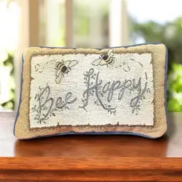 006. Small “Bee Happy” decorative tapestry accent pillow. 11 x 7”