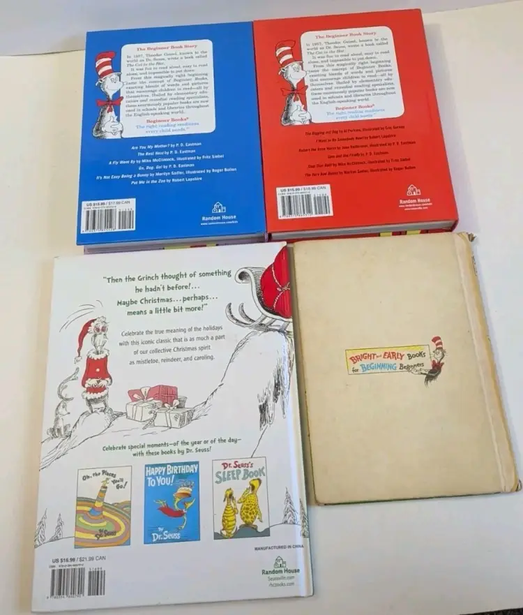 Dr. Seuss 4 Book Hardcover Lot: Big Red And Blue Books, The Grinch, People House