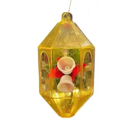 Jewel Brite Diorama Yellow With Bells Christmas Ornament VTG Kitsch Kitschy Holiday Decor