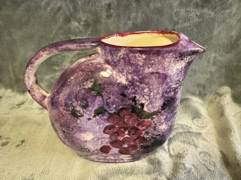 Vintage Studio Art Pottery Hobbyist Purple Grape Pitcher Vase Speckled Glaze EUC