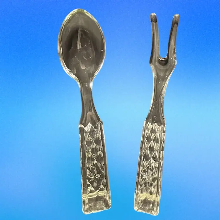 Vintage Anchor Hocking WEXFORD Fork and Spoon Glass Salad Utensil Serving Set ***READ***