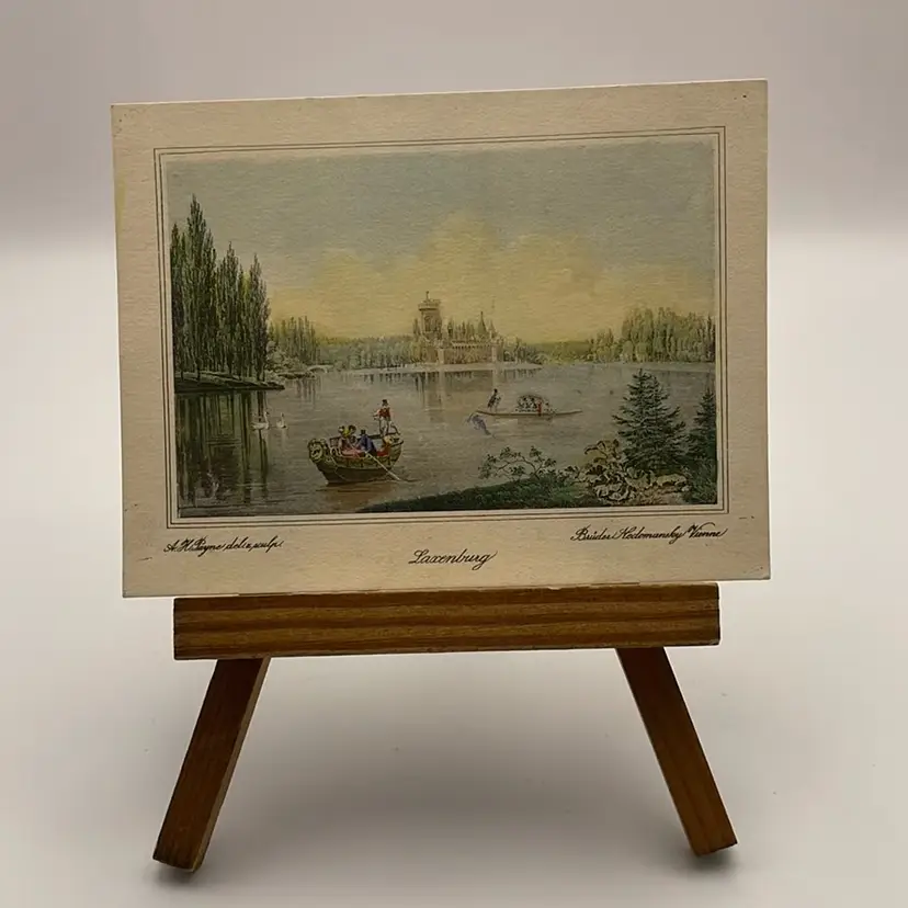 Antique Card, Hand painted, Laxenburg, Austria Scene, Relaxing While Boating, Swans