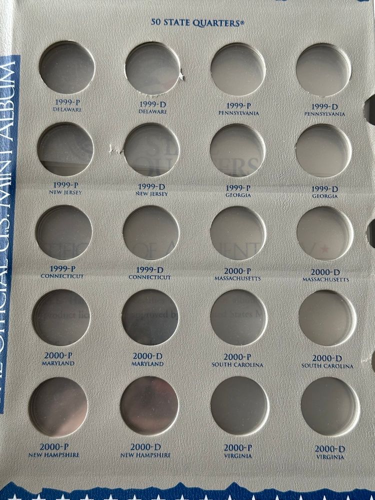 Official US Mint 50 State Quarters Book Nineteen Ninety Nine To Two Thousand Eight -Empty
