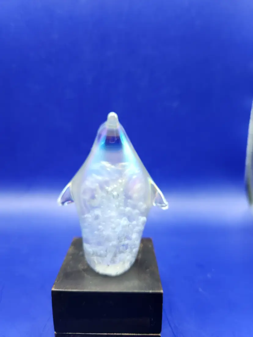 Iridescent Glass Penguin Paperweight
