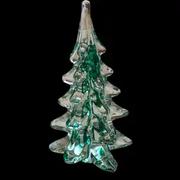 Crystal Art Glass Christmas Tree With Green Ribbon Throughout