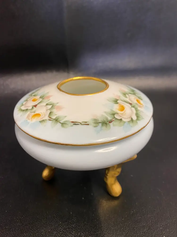 Antique Peerless Footed Victorian Hair Reciever Bavarian Porcelain