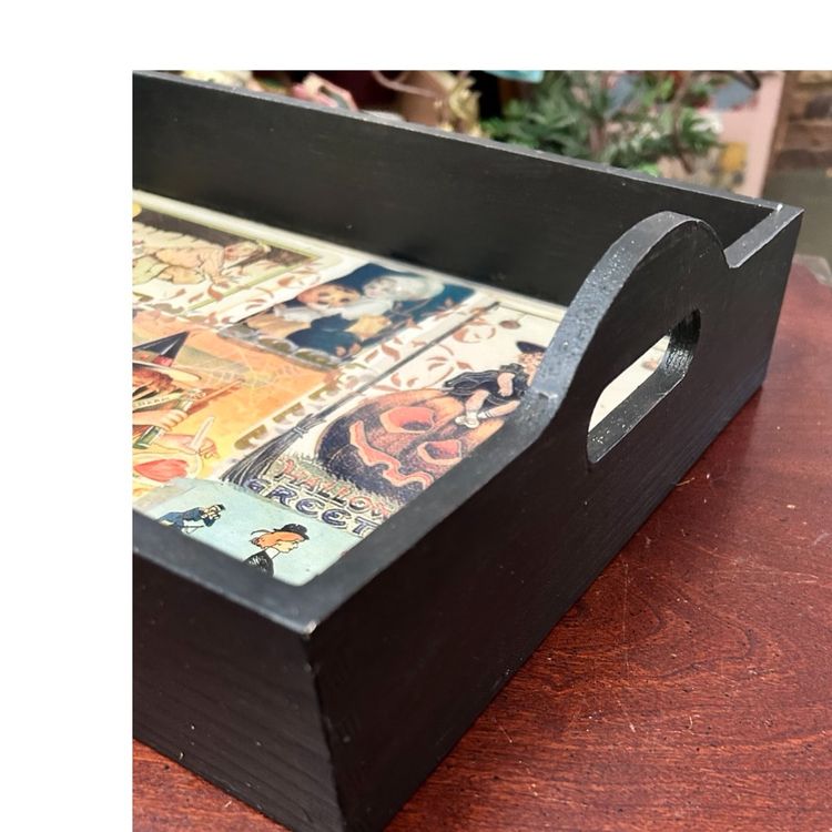 Halloween Black Tray With Handles Decoupaged And Resin
