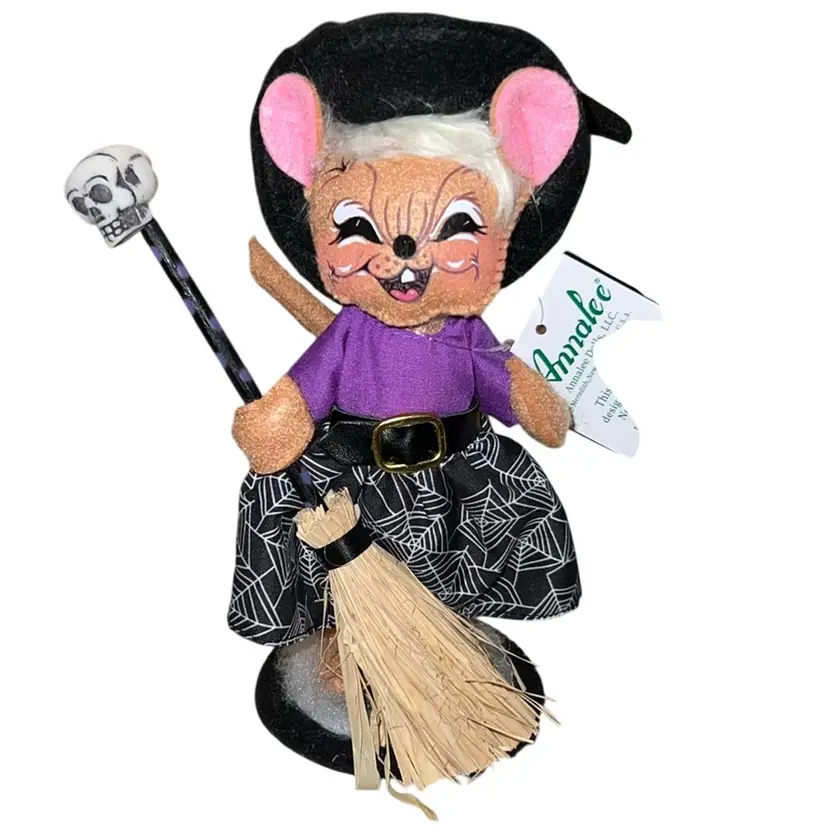 Annalee Mouse Witch With Skull Broom NWT 8”