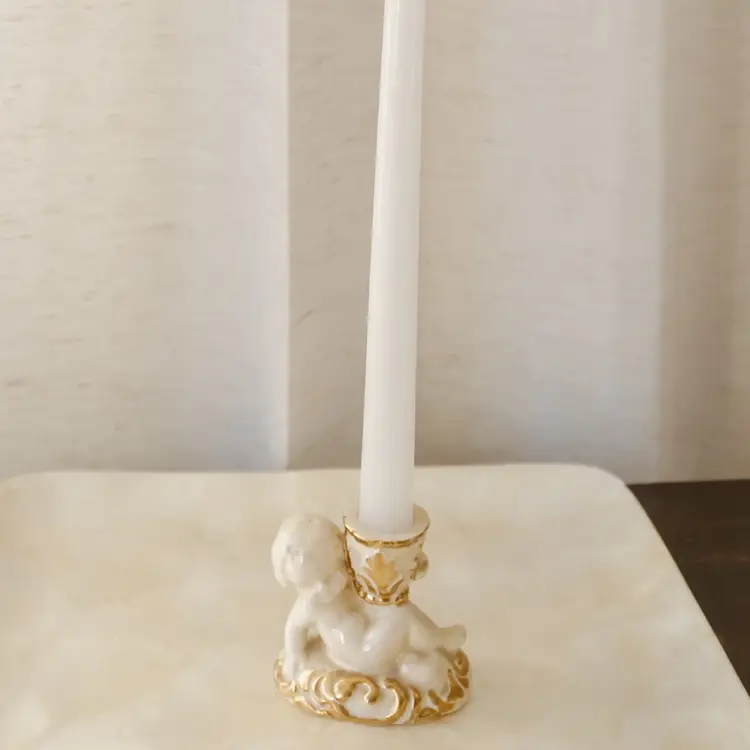 Vintage Ceramic Cherub Baby Angel Candlestick Holder Candle Cute Kitschy