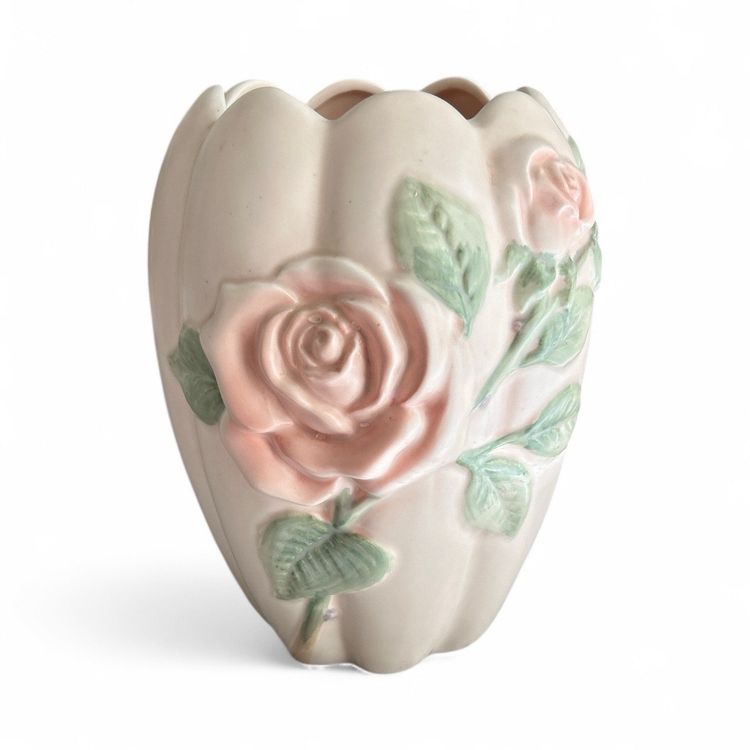 FITZ & FLOYD Hand Painted Blushing Rose Soft Pink Ceramic Vase