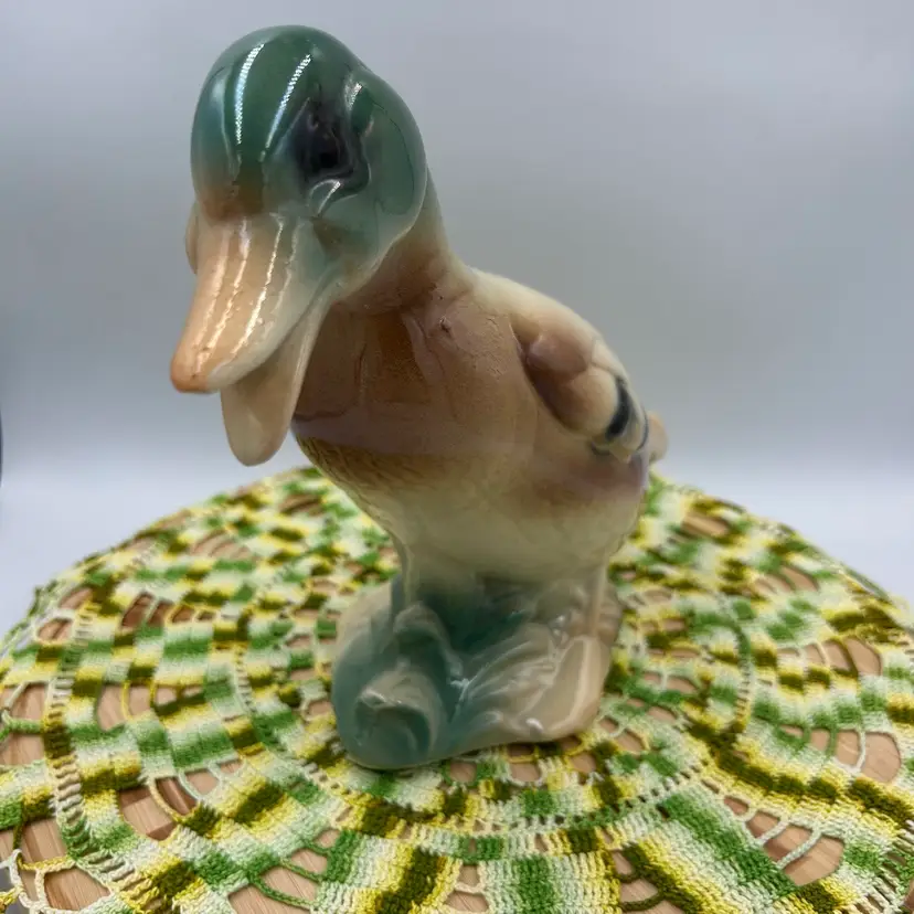 Vintage Royal Copley Majolica Mallard Duck Figurine - 1940