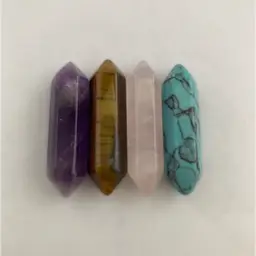 #1 Set of 4 Mini Double Point Crystal Stones Amethyst,Tigers Eye,Rose Quartz,Turquoise Howlite