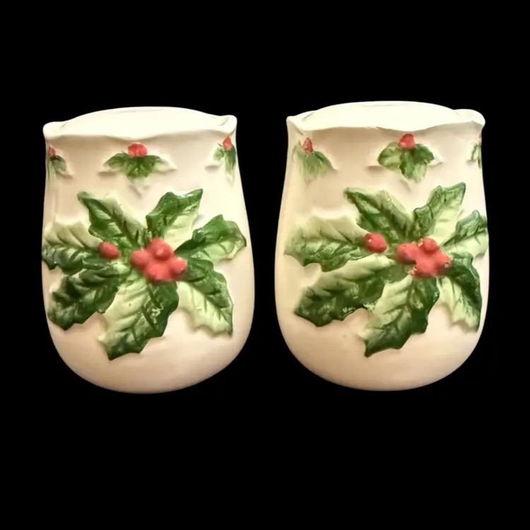Vintage Otogiri Christmas Holly Berries Salt and Pepper Shakers Signed -
