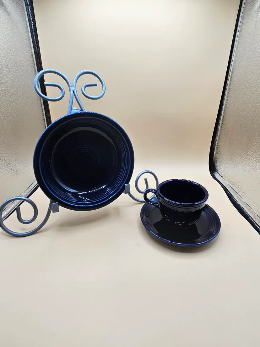 Navy Blue 3pc Fiesta Tea Cup, Saucer & Cereal Bowl