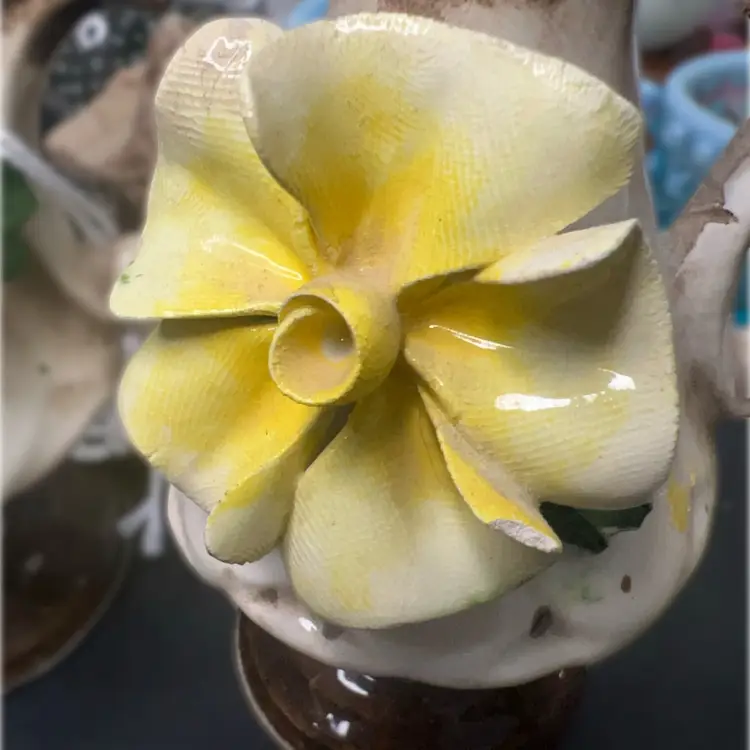 Pair Of5.5” Capodimonte Vases Yellow Flowe Stamped.