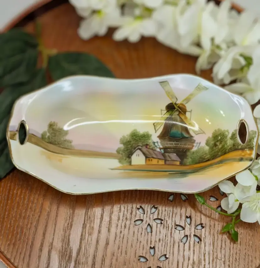 Hand Painted Noritake Windmill Celery Dish