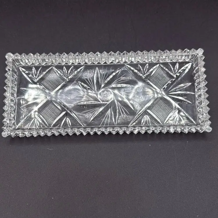 3pc Port Cordial Crystal Glasses And Tray Set. Pinwheel And Criss Cross Pattern.