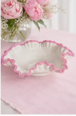 Share Vintage Fenton Apple Blossom Crest Milk Glass 10” Crimped Ruffled Bowl