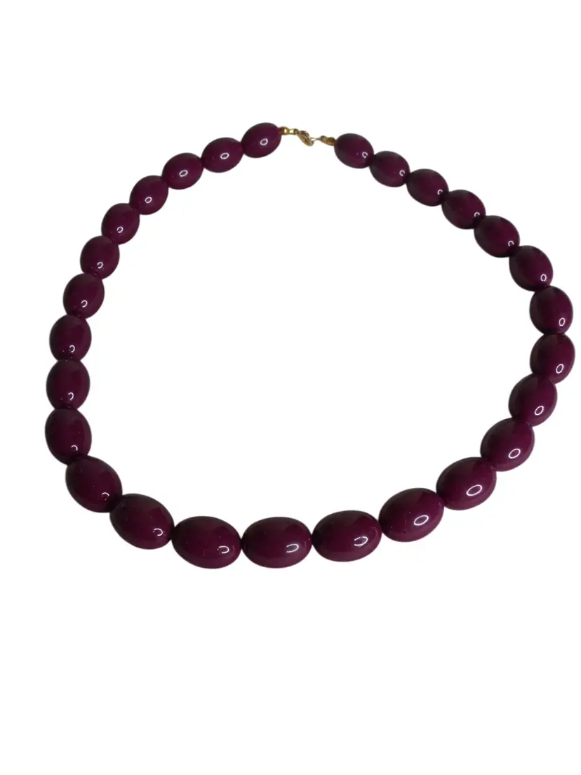 Vintage Estate Trifari Costume Purple Chunky Bead necklace 18" 1980s