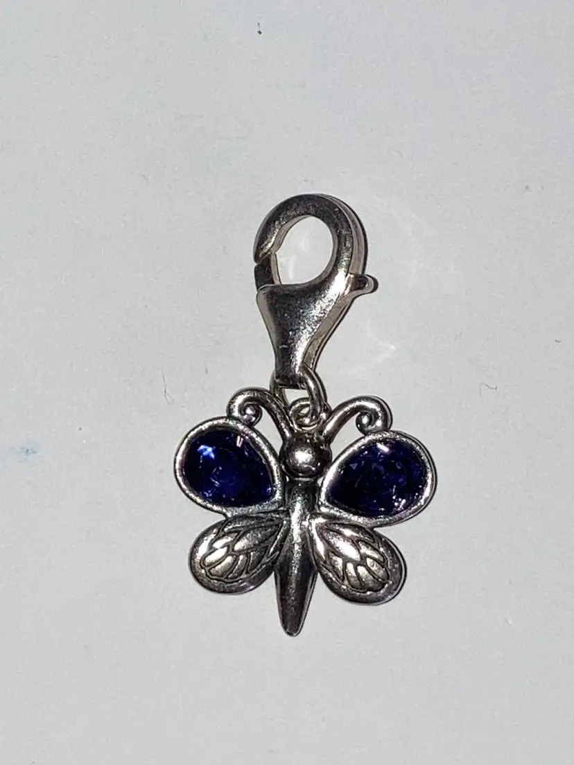 Sterling Silver Butterfly Charm with Purple CZ Wings! 1”! Acid Tested!!