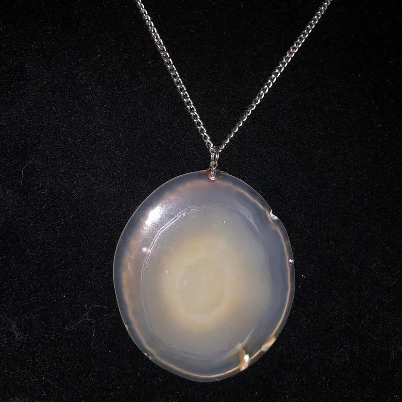 Agate Stone Pendant on Silver-Tone 24.5 Inch Necklace
