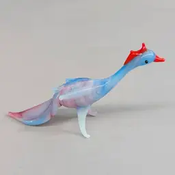 Art Glass Blue and Red Miniature Peacock Bird