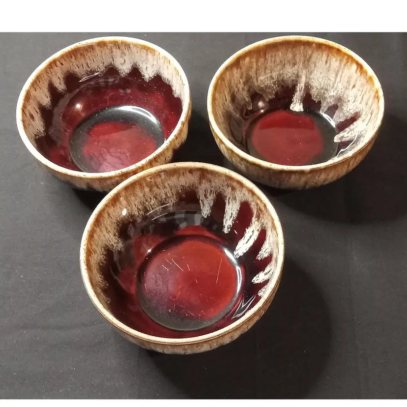 USA marked, Brown Drip Glaze Cereal Bowls set of 3 (3-20)