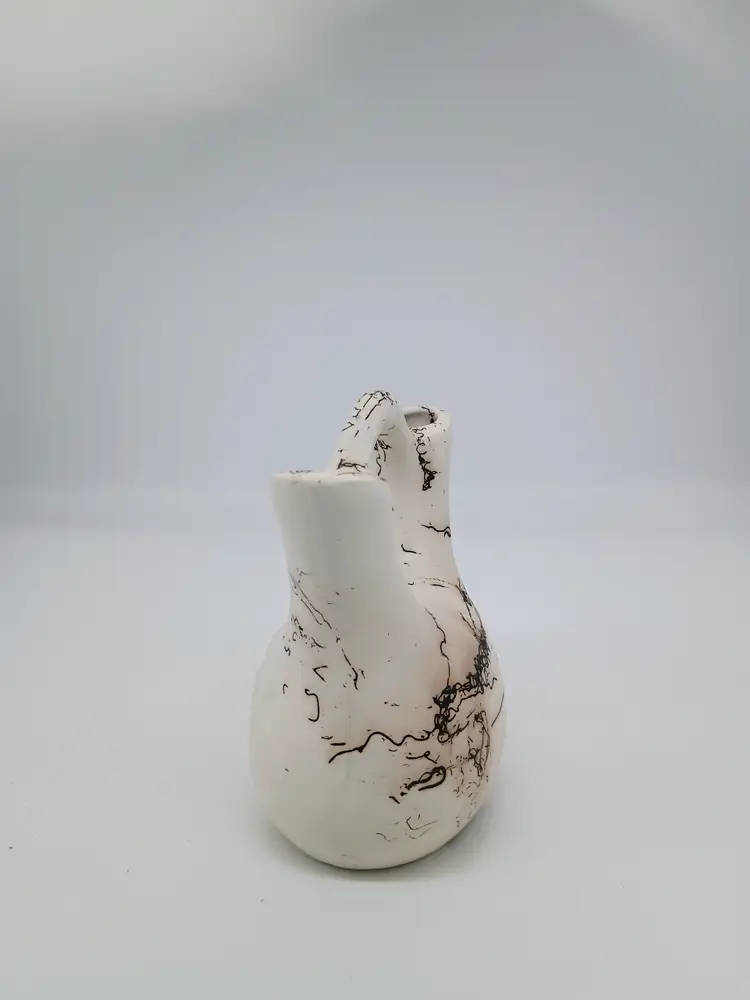 Navajo Horsehair Pottery Wedding Vase Raised Relief Pueblo Design Signed by Artist Steed. 5"