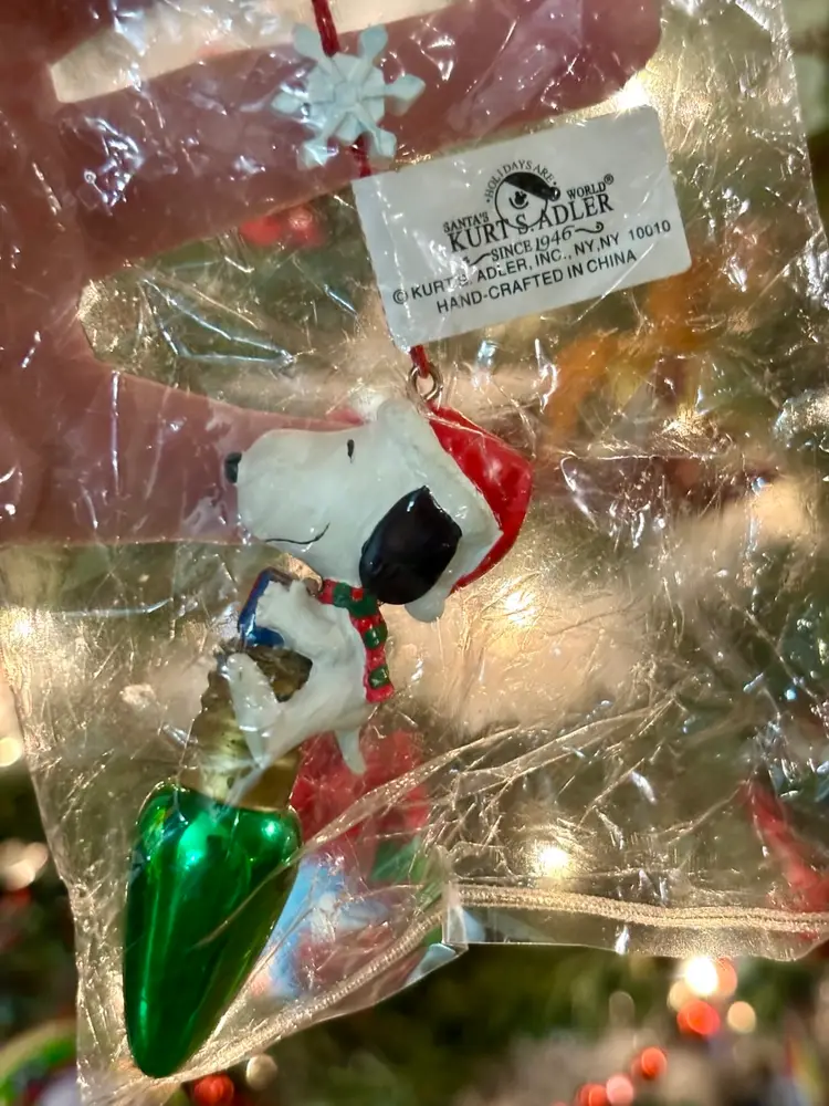 Snoopy On Lightbulb Christmas Ornament