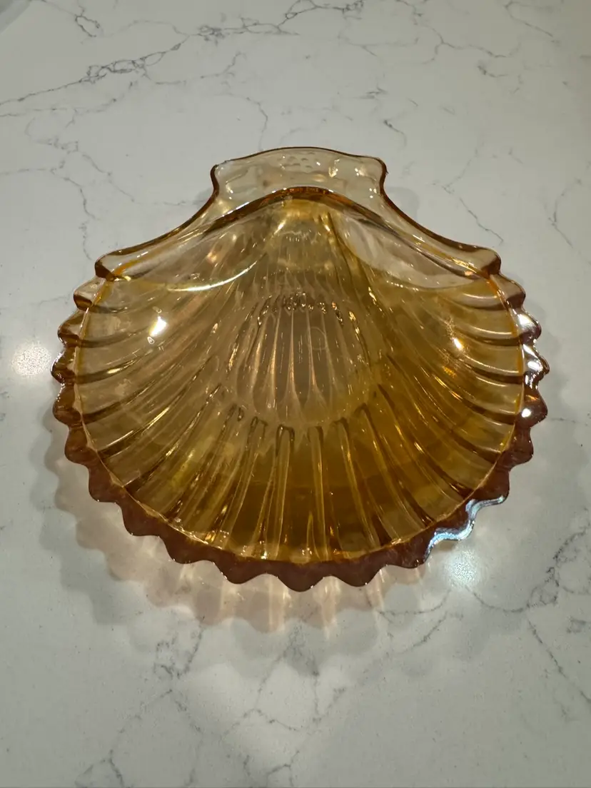 Marigold Carnival Glass Seashell Trinket Dish