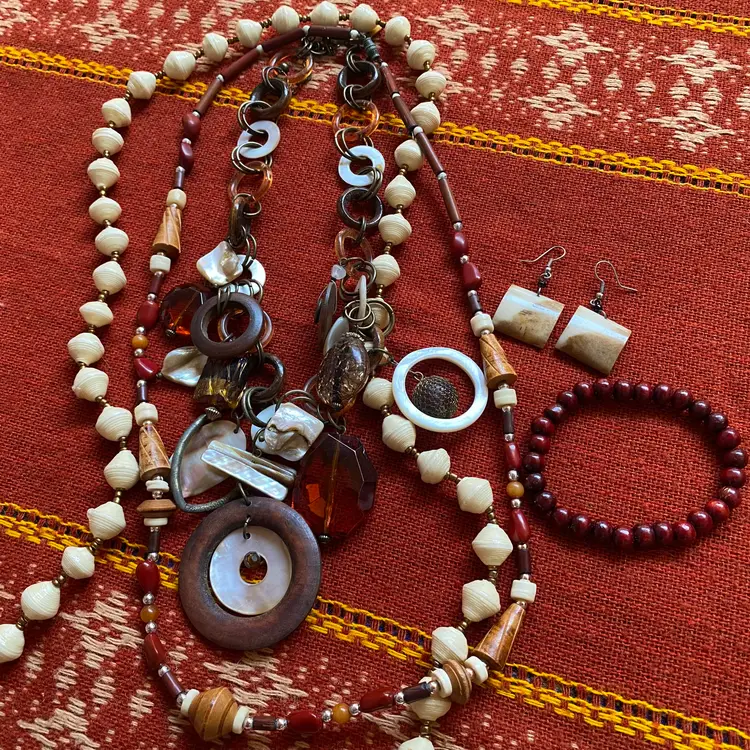 Vintage Jewelry Bundle Wood MOP Paper Beads