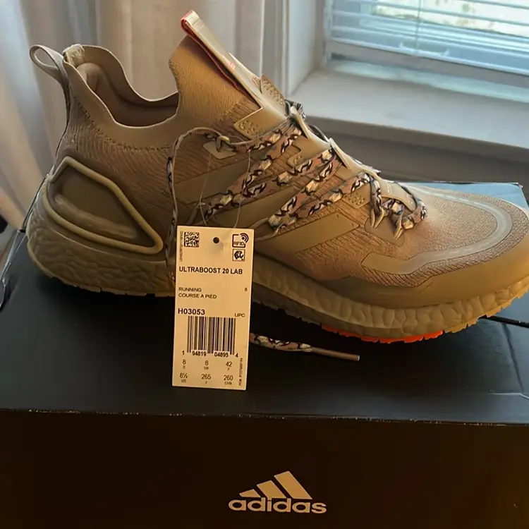 Adidas ultra boost T 20 lab new in the box tan two different shoe string choices size men 8 1/2