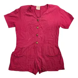 Vintage 50s Cotton Playsuit Romper Hot Pink Sz L Shoulder Pads Shorts Jumpsuit
