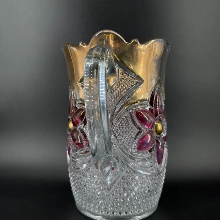 Antique EAPG flower Pressed Glass Pitcher