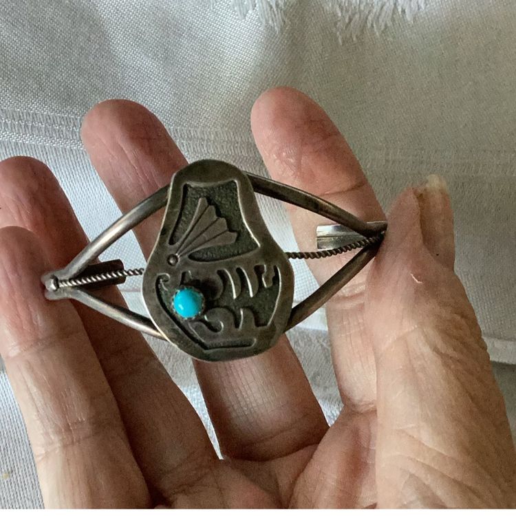 Vintage Native American Sterling Silver And Turquoise Cuff Bracelet