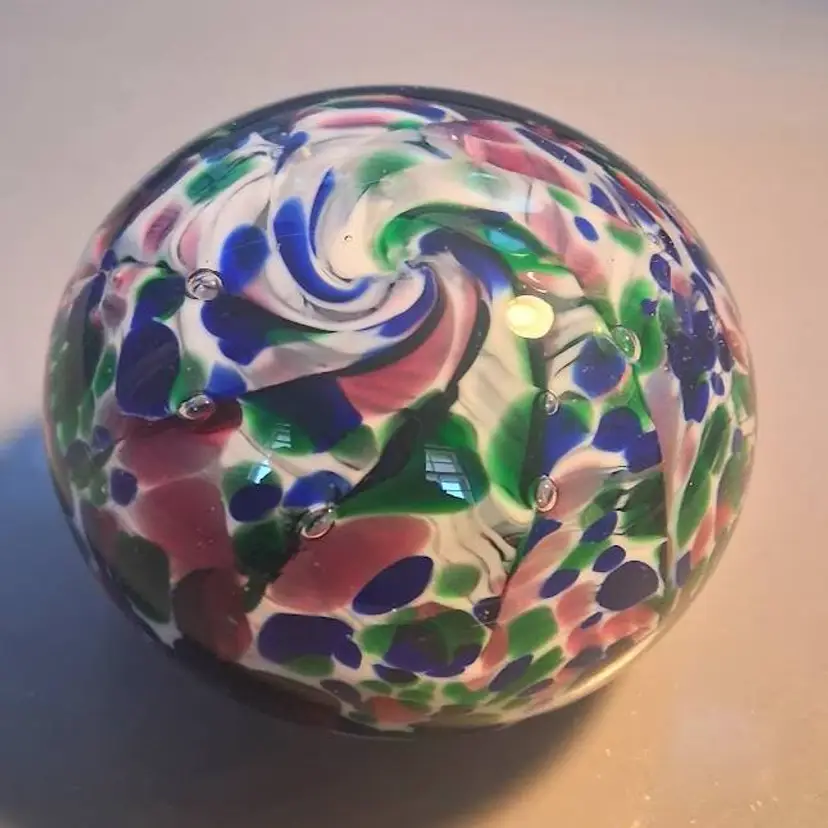 Vintage 1994 Prestige Art Glass Controlled Bubble Multi-Color Spatter Paperweight