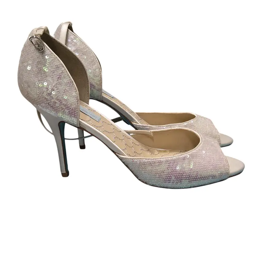 Betsey Johnson Ivory Glitter High Heel Shoes Size 12