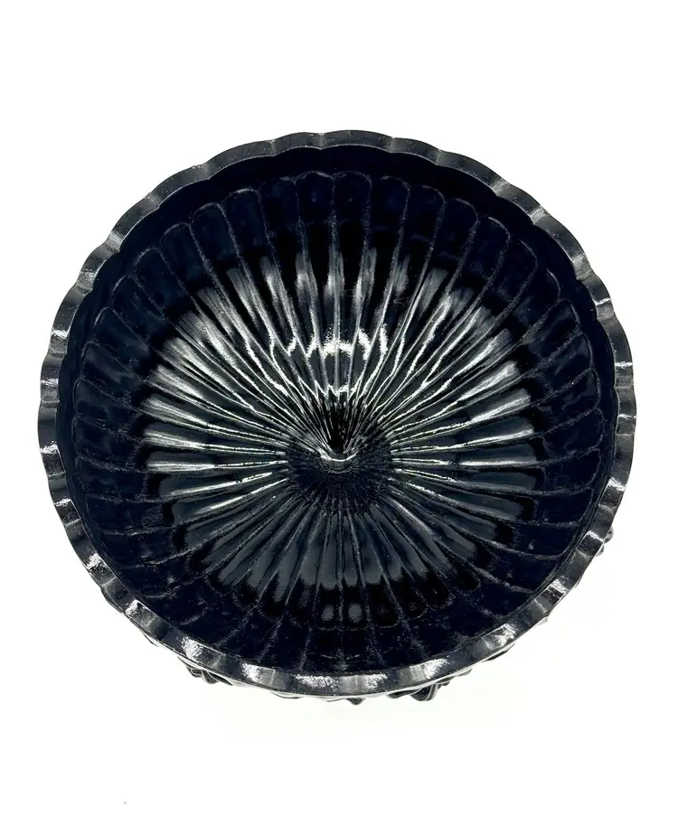 Fenton Vintage Art Glass Cabbage Rose Pattern Ebony Black Amethyst Compote