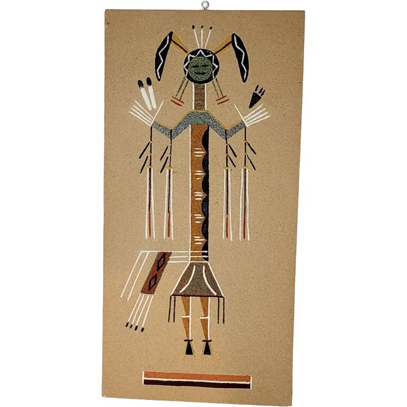 Vtg Sand Art by JA Begay Female Yei Navajo signed w/ description Mountain Chant