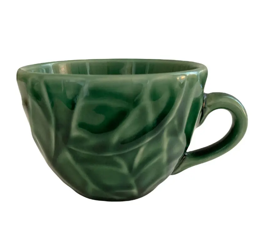 Pier 1 One Jade Leaves Coffee Tea Cup Mug Stoneware Green Retired Pattern