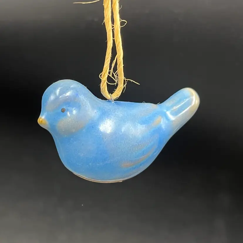Handmade Art Pottery Blue Bird Hanging Bluebird Ornament 