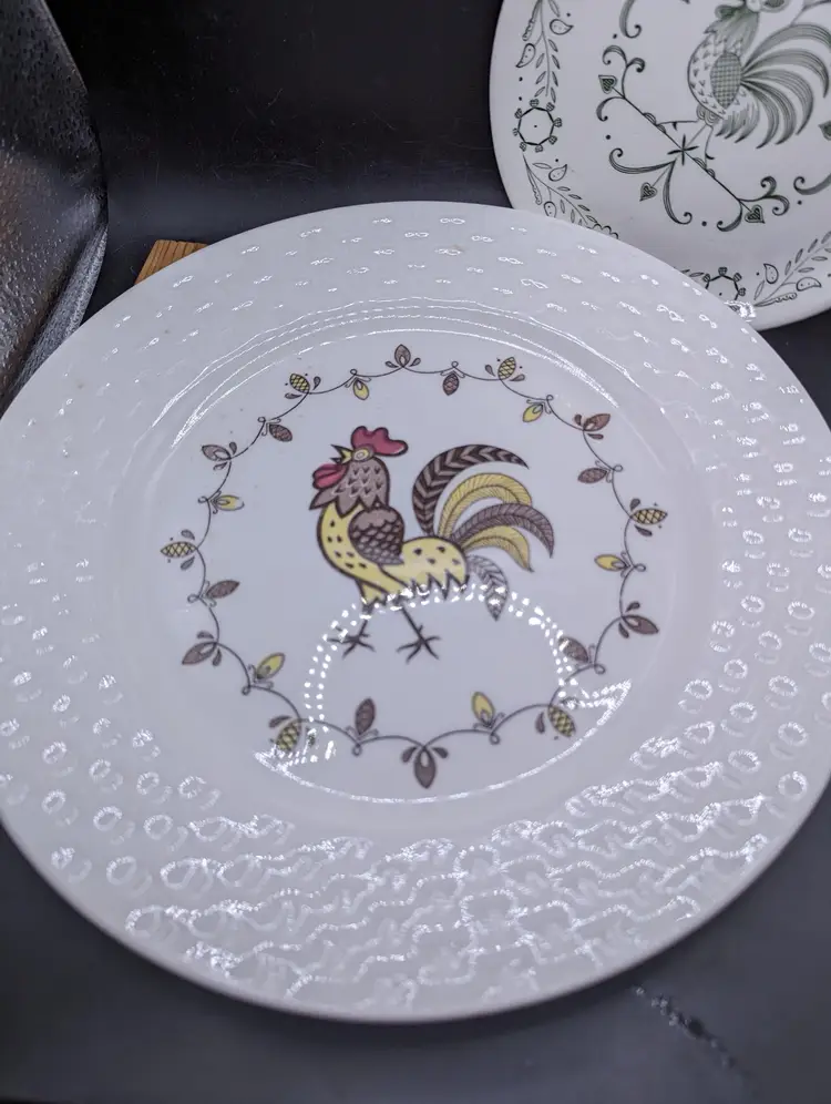 Vintage Holmar Rooster Themed Dinner Plate Made In Japan Scio Pottery Rooster Weathervane Side Plate