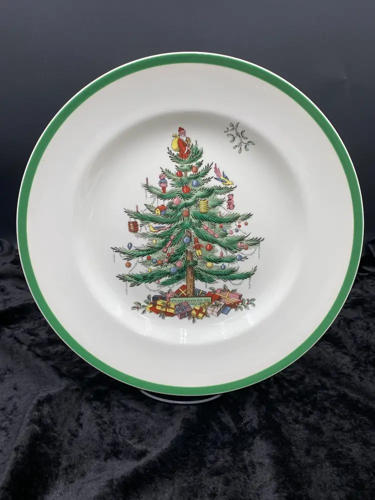 2 - Vintage 2002 Spode Christmas Tree Dinner Plates, 10.75", #3324, Made In England