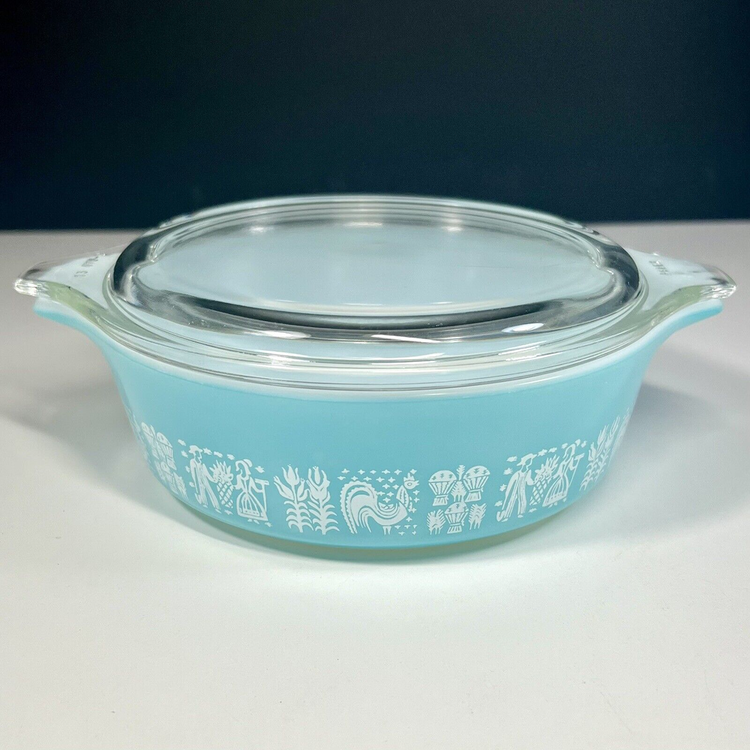 Vintage Pyrex Butterprint Turquoise 1 Pt Round Covered Casserole 471